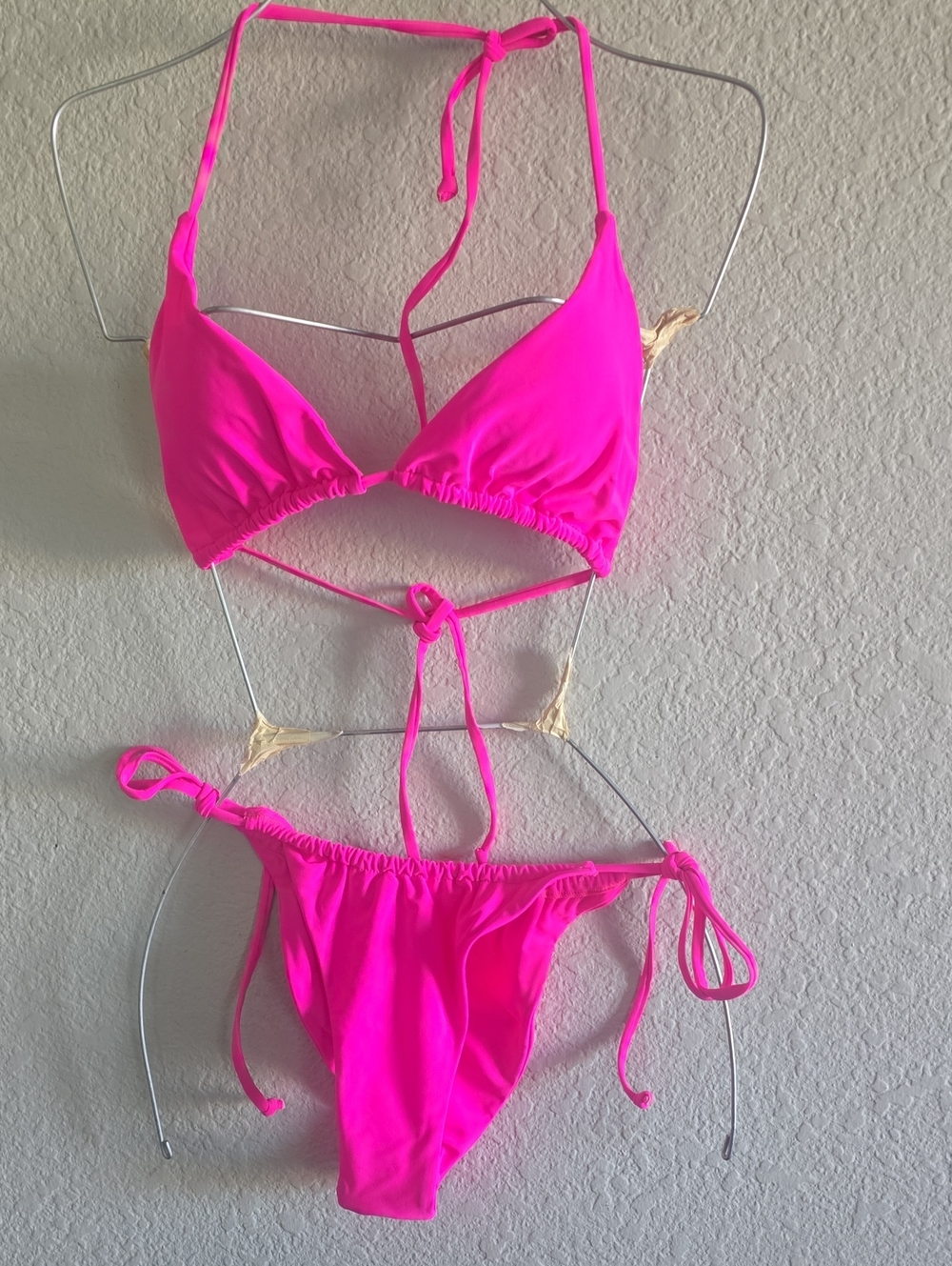 Hot Pink Triangle String Bikini Set